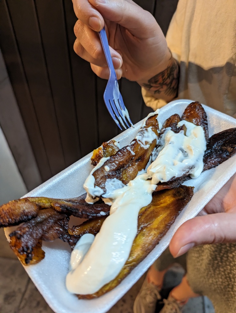 plantains with cream on top